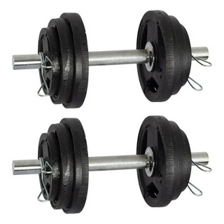 Par Halteres Barra Maciça 40cm + 24kg De Anilhas Sport Pintadas Furo 31mm Kit Treino De Musculação