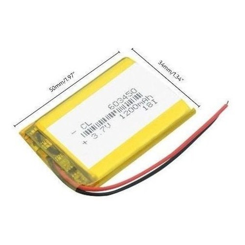 Bateria 603450 3,7v 1200mah 6mm X 34mm X 50mm 2 Fios