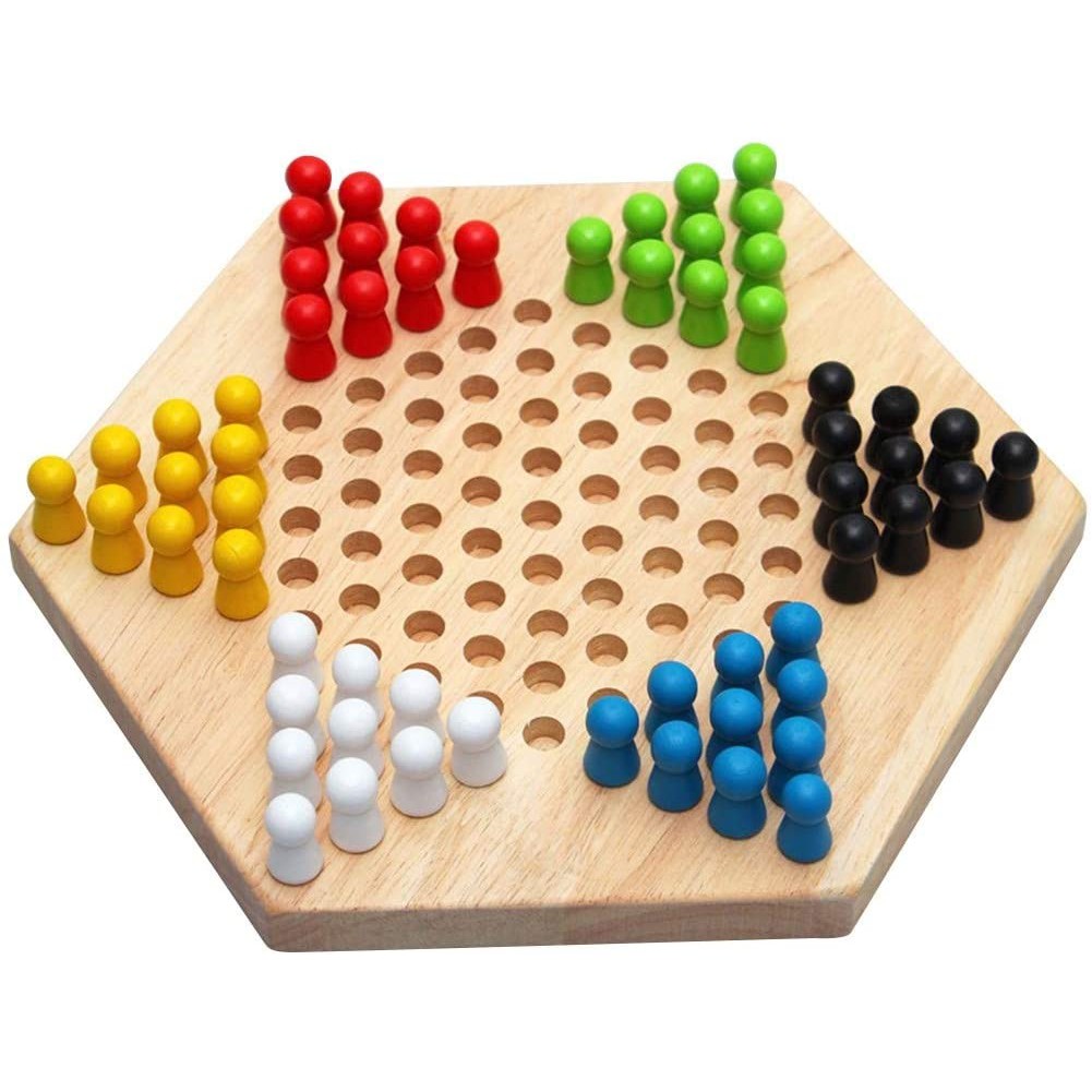 Jogo de tabuleiro AMEROUS de madeira de 34,5 cm, jogo de tabuleiro de damas  chinesas com 60 bolinhas de vidro coloridas, clássico jogo de estratégia  para crianças, adultos, toda a família (até