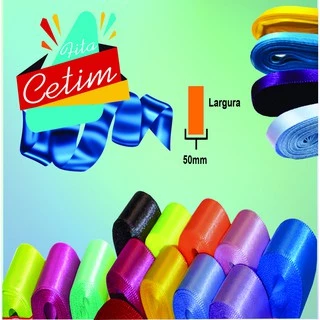 Fita de Cetim 50MM com 10 Metros - Para Artesanato Laços Embalagem Enfeite decoração