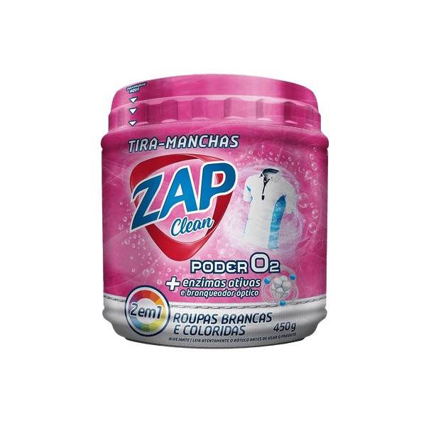 Kit com 02 TIRA MANCHAS ROUPA ZAP CLEAN PODER O2 450G | Shopee Brasil