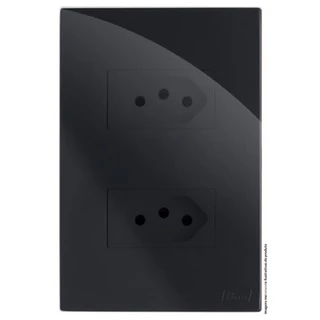 Cj Tomada Dupla 10a Separado 4x2 - Recta Black Gloss - Brg11195-3bk