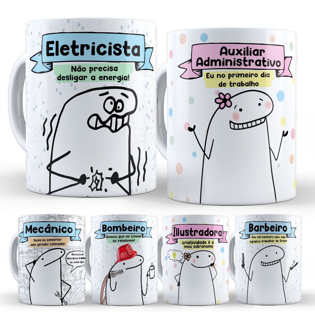 Caneca Profissões Flork 4 Personalizada Xícara Profissão Dentista Médico Bombeiro Terapeuta Diversas 325ml