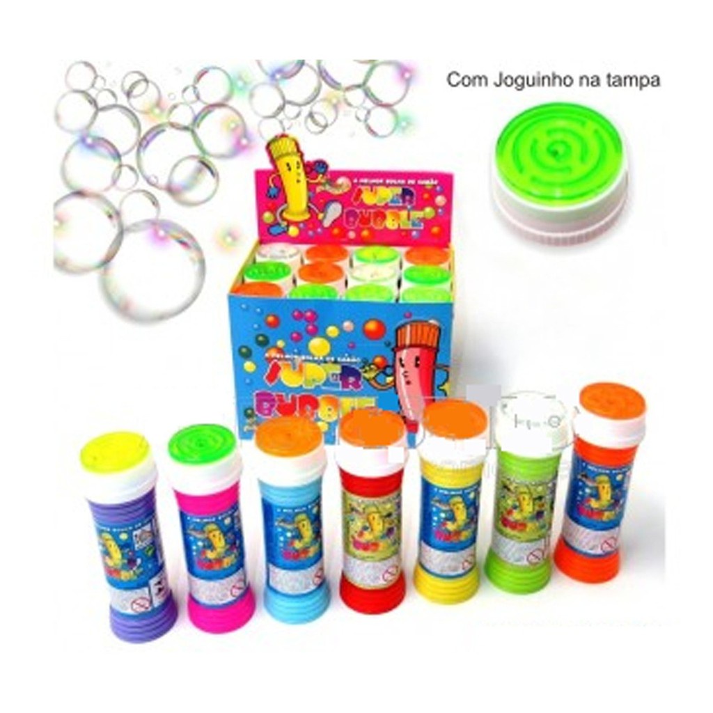 Bolha De Sabão + Jogo Tampa 12 Tubinhos Brinquedo Lembrancinha Criança ...