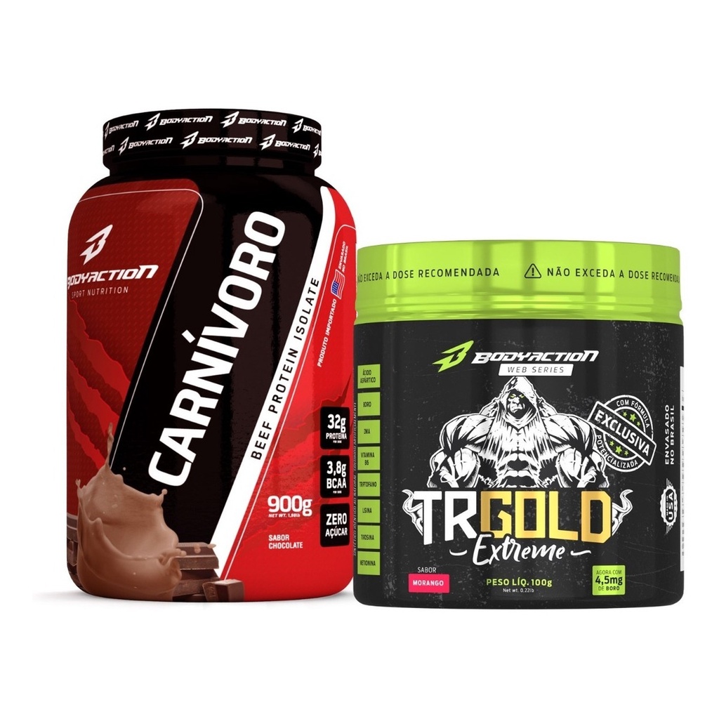 Whey Protein Isolado Carnivoro 900g + Amino Essencial TRGold 100g Bodyaction