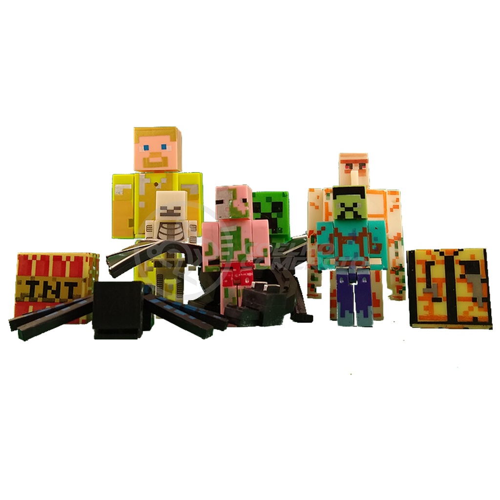 Kit Cartelado Conjunto Minecraft 2 Bonecos + 1 Villager + 1 Enderman ...