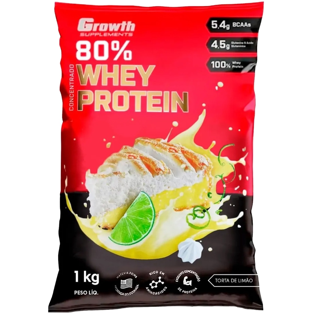 Whey Protein Torta De Limão 80% Proteína Concentrado 1Kg Growth Suplementos Original