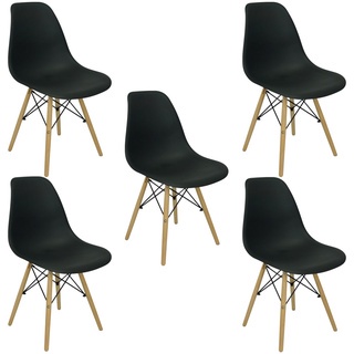 Kit 5 Cadeiras Charles Eames Eiffel Wood Design Branca Preta Cinza Outras