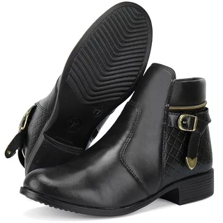 Coturno Feminino Bota Cano Curto Com Ziper Lateral