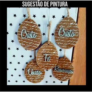 Kit 8 unidades ovo + palavras de Páscoa em MDF cru de 3mm com furo em Oferta na Shopee