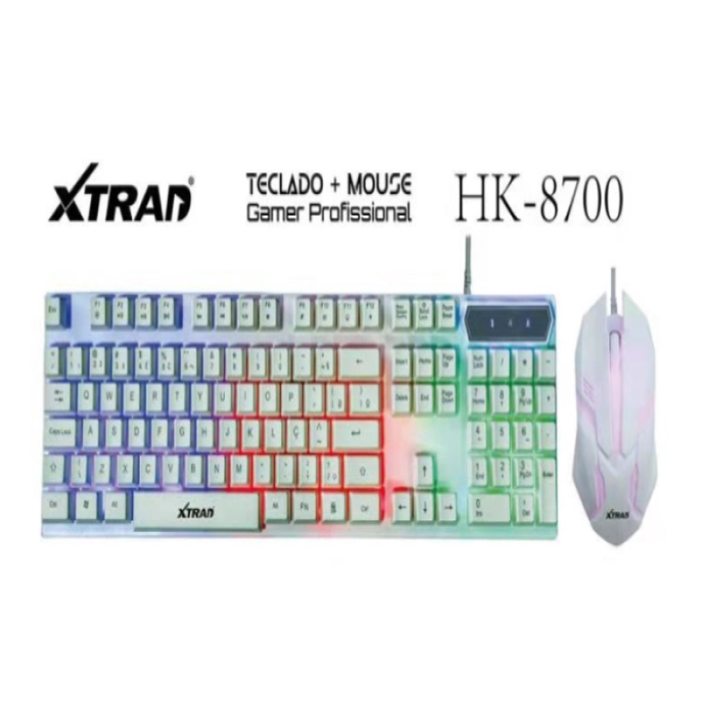 KIT TECLADO E MOUSE GAMER LED RGB USB ABNT2 BRANCO HK8700 Shopee Brasil