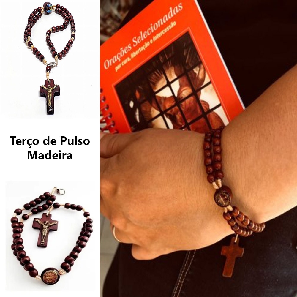 Terço Madeira de Pulso São Bento Nossa Senhora Aparecida