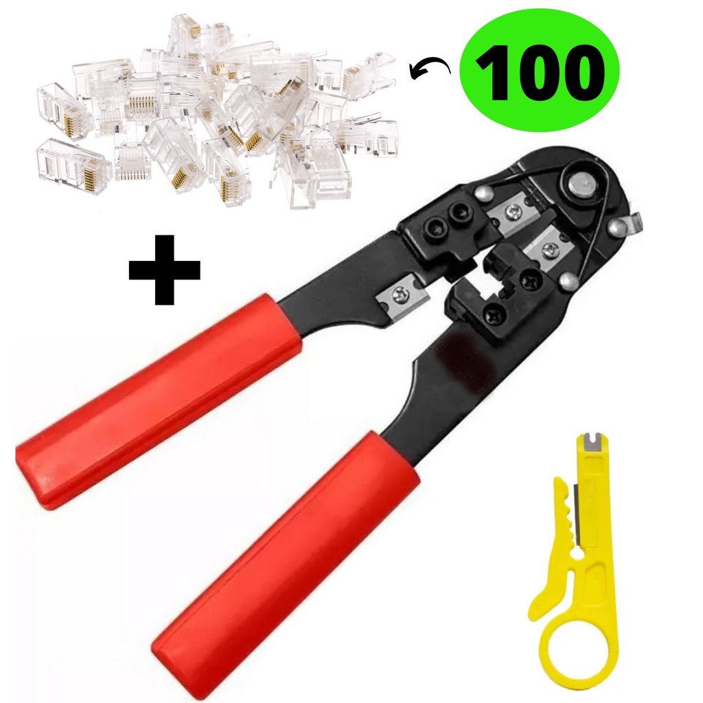 kit Alicate Decapador e Crimpador + Conector rj45 Plug cat5 cabo Rede ...