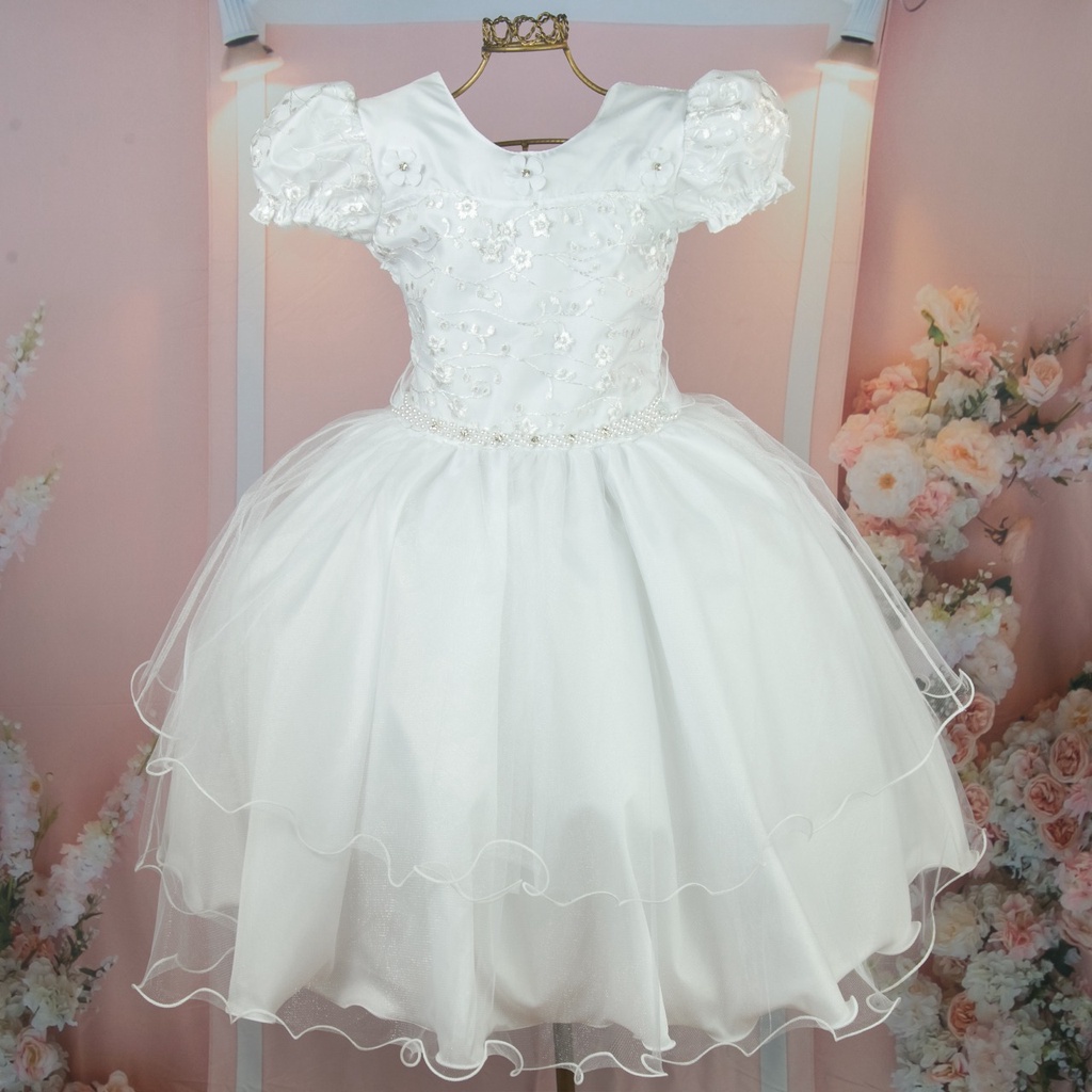 Vestido para Dama Branco de Luxo Infantil