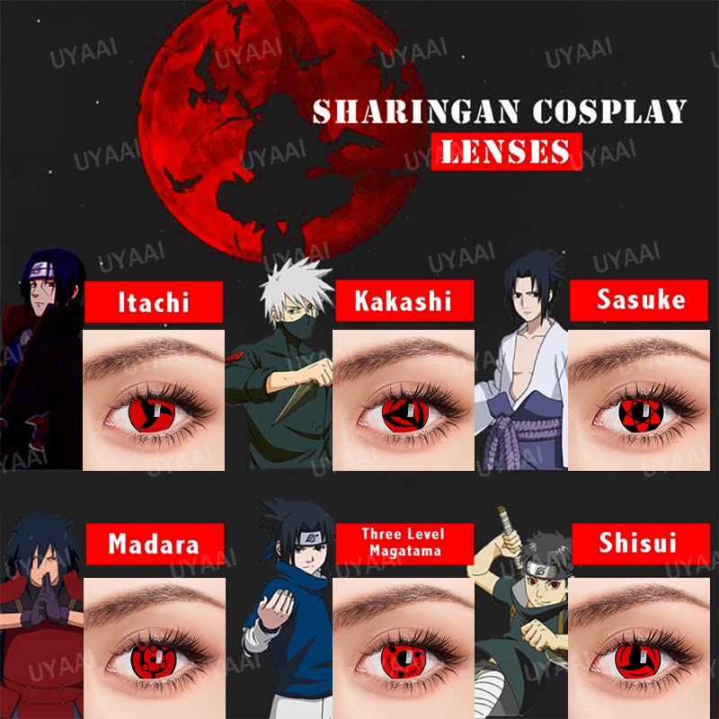 1 Par De Lentes Cosplay Sharingan Contato Olho Anime Uchiha Sasuke Hatake Kakashi Anual Colorido Contac