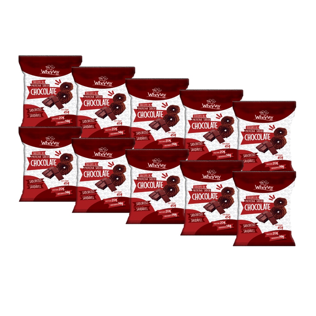 Kit 10 – Biscoito Chocolate c/ Whey Protein WheyViv Fit – 45g