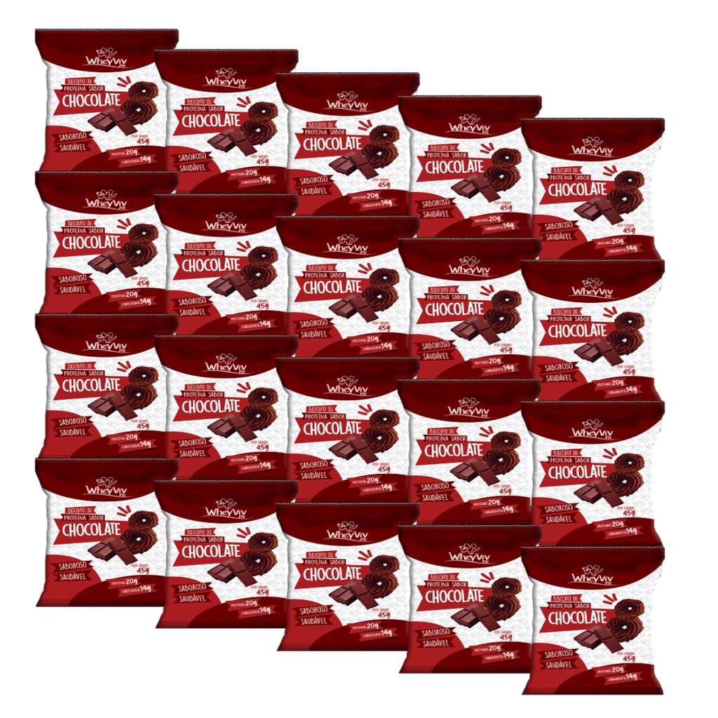 Kit 20 – Biscoito Chocolate c/ Whey Protein WheyViv Fit – 45g