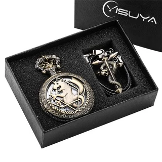 Retro Fullmetal Alchemist Men Women Quartz Pocket Watch With Necklace Pendant Chain Gift Set