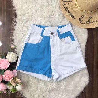 Short Jeans Bicolor Bainha Feminina Shorts Mom Sem Lycra