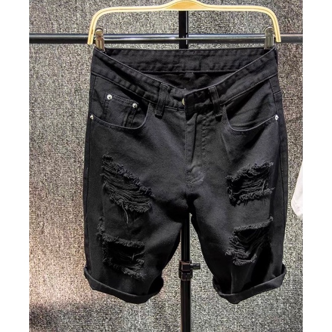 Short jeans preto cheap desfiado masculino