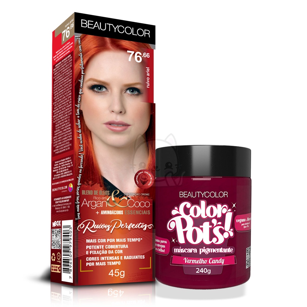 Kit Coloração 76.66 Ruivo Ariel Ind + Pots Vermelho Candy | Shopee