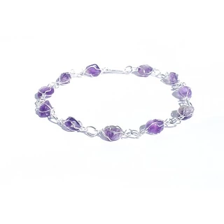 PULSEIRA DE AMETISTA PEDRA NATURAL FOLHEADA A PRATA