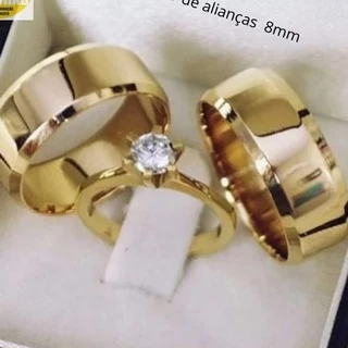 Par de alianças Casamento e Noivado Chanfrado 8mmMoedas Antigas Banhado 18k PROMOÇÃO RELÂMPAGO