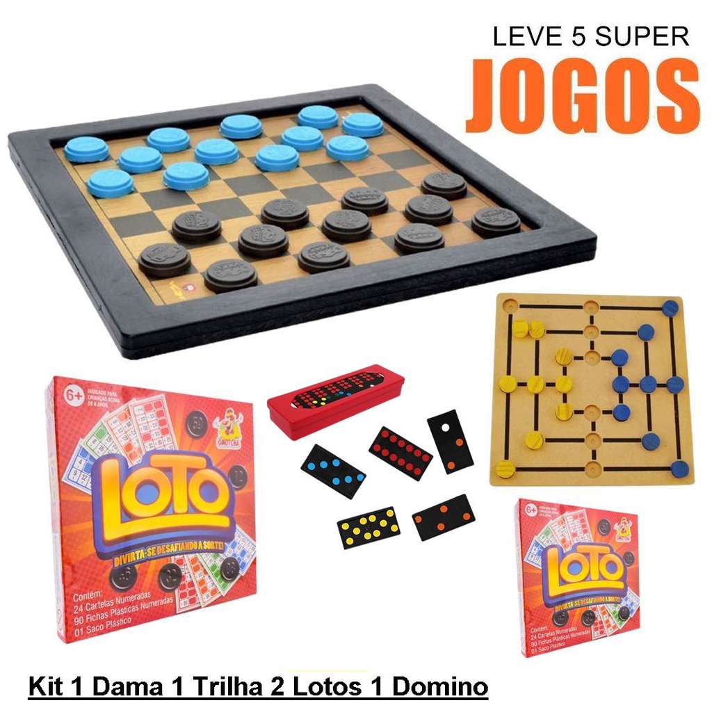 JOGOS CLÁSSICOS 5 EM 1 DOMINÓ+LUDO+LOTO+DAMAS+TRILHA - Karoane