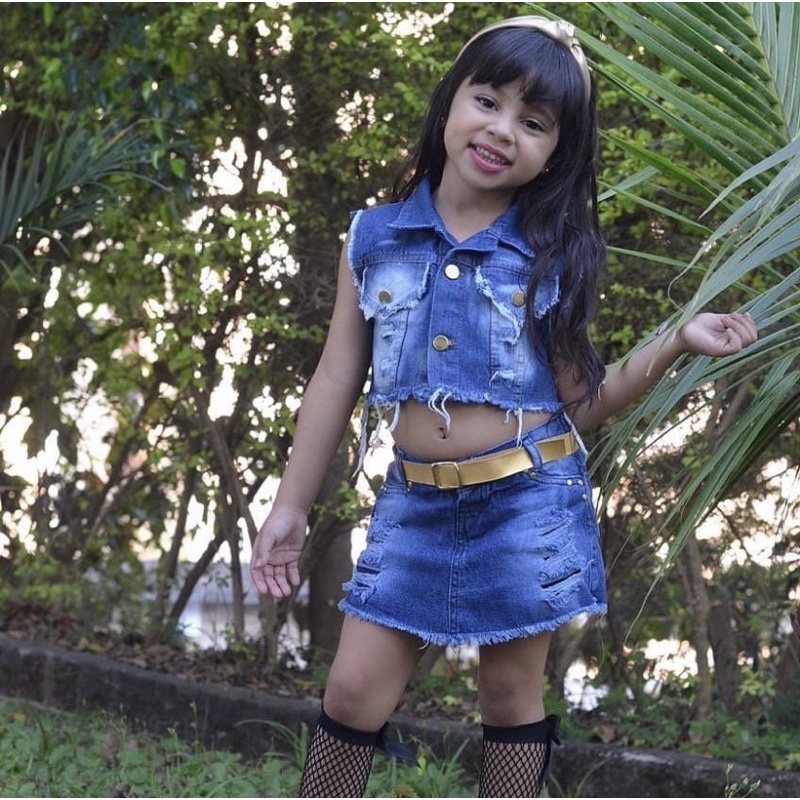 Short saia jeans infanto 2024 juvenil