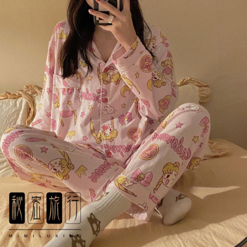 Pijama Sailor Moon Primavera Outono Feminino Estilo Influencer Versão Coreana Manga Comprida Verão