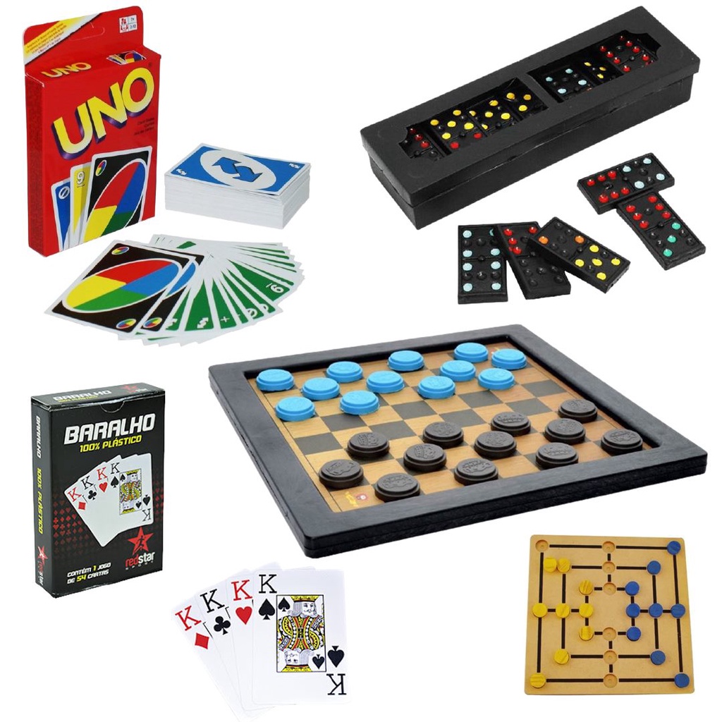 Leve Um Kit Com 3 Super Jogos 1 UNO e 1 Baralho MONACO e 1 Domino Para Jogar  blackjack, buraco, canastra, tranca, truco