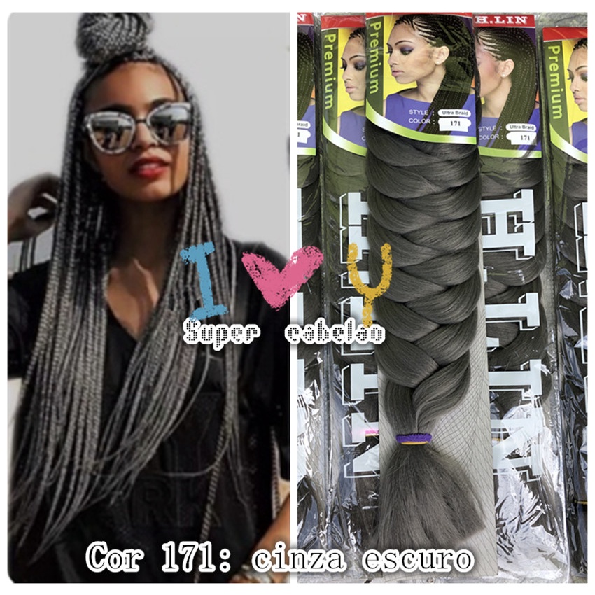 Kanekalon Jumbo cor 171 cinza escuro Fibra Para Tranças Box Braid Twist ...