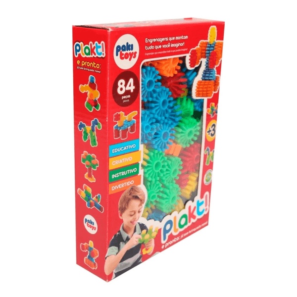 Jogo Plakt Engrenagens Coloridas 84 Peças De Montar Pakitoys - R$ 31,9