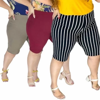 Kit Com 3 Bermudas Feminina Plus Size Gorgurão Cintura Alta PEQUENOS DEFEITOS Promoção em Oferta na Shopee