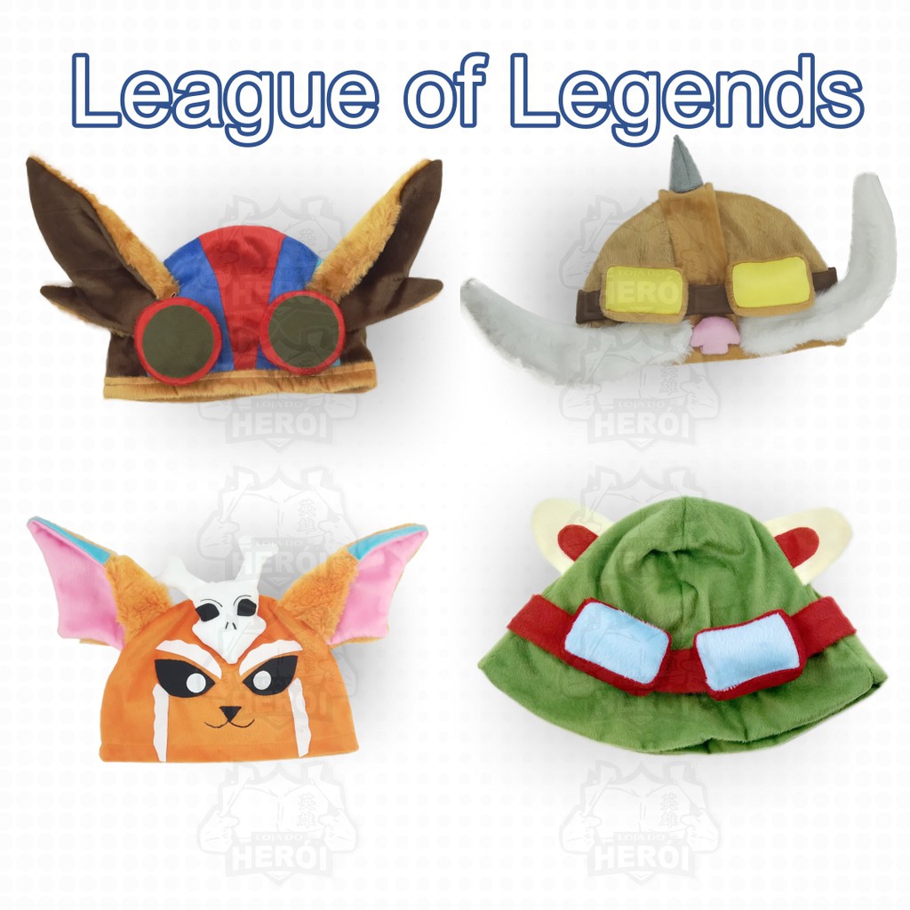 Toucas de Pelúcia League of Legends - Gorro Chapéu LOL - Personalizada - Feita à Mão - Teemo - Corki - Zyggs - Gnar - Rammus - Veigar