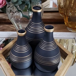 Conjunto Enfeites para rack decoracao Kit Trio 3 vaso ceramica Decorativo Centro De Mesa Enfeites Enfeite rack sala de mesa Vasinho decorativo vaso dourado Mini vaso decorativo dourado rose gold