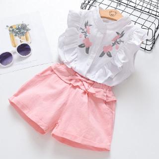 2023 Novos Trajes De Verão Para Crianças Baby Girls Roupas Meninas Em Renda Calções Florais De Moda Kid Girl Cute Clothing 2 Pcs