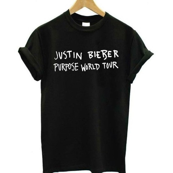 Camiseta Baby Look Justin Bieber - Camisa Feminina Purpose Wordl Tour T-shirt