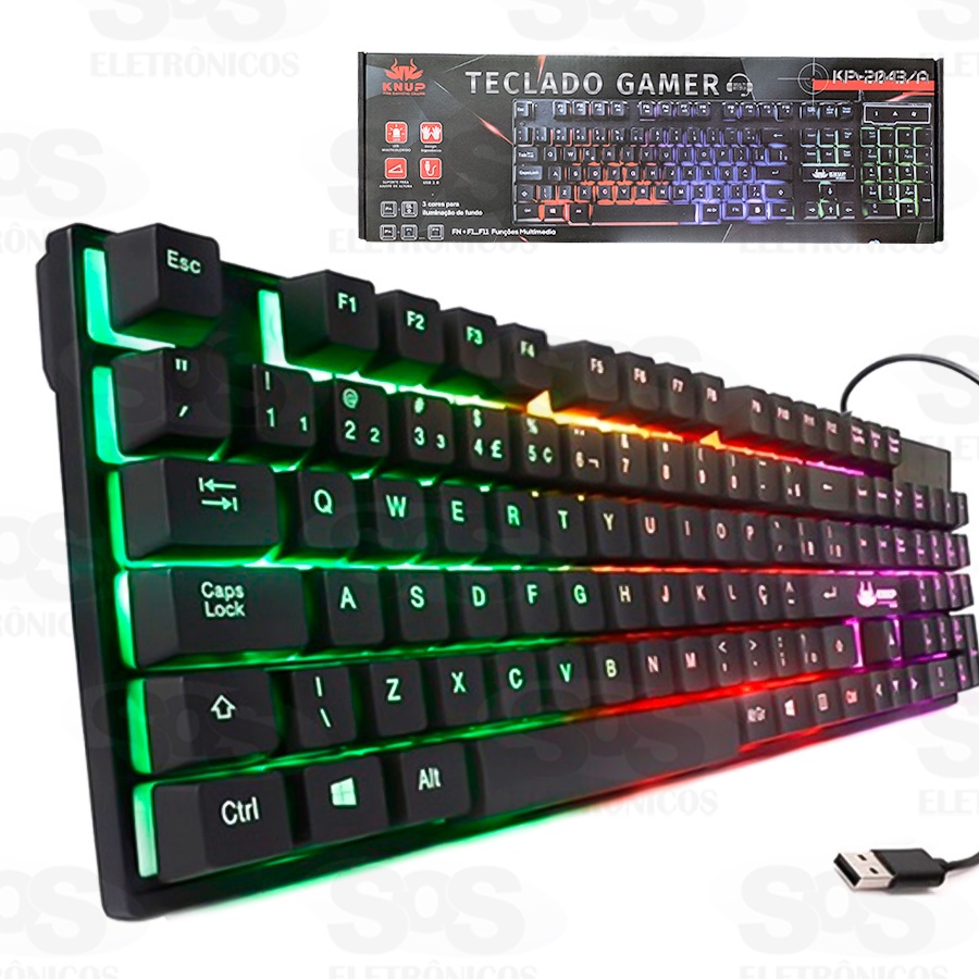 Teclado gamer Knup KP A QWERTY COM LED RGB português Brasil cor preto KNUP Shopee Brasil