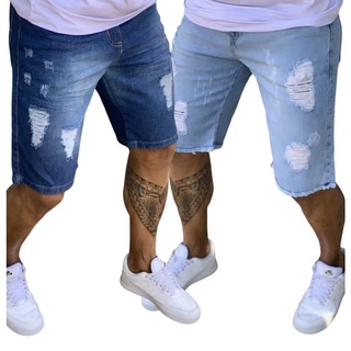 Kit 2 Bermudas Jeans Masculina Rasgada