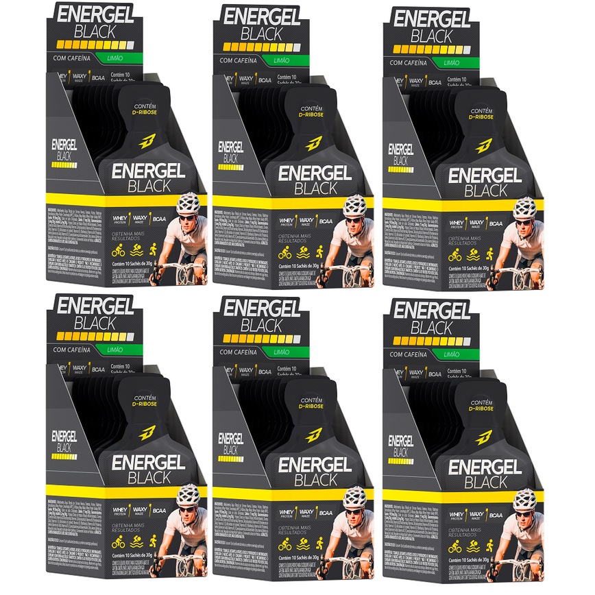 Kit 6 Gel Energel Black 10 Sachês Bodyaction Carb Up Sabor LIMONADA Bcaa Waxy Maize Whey protein