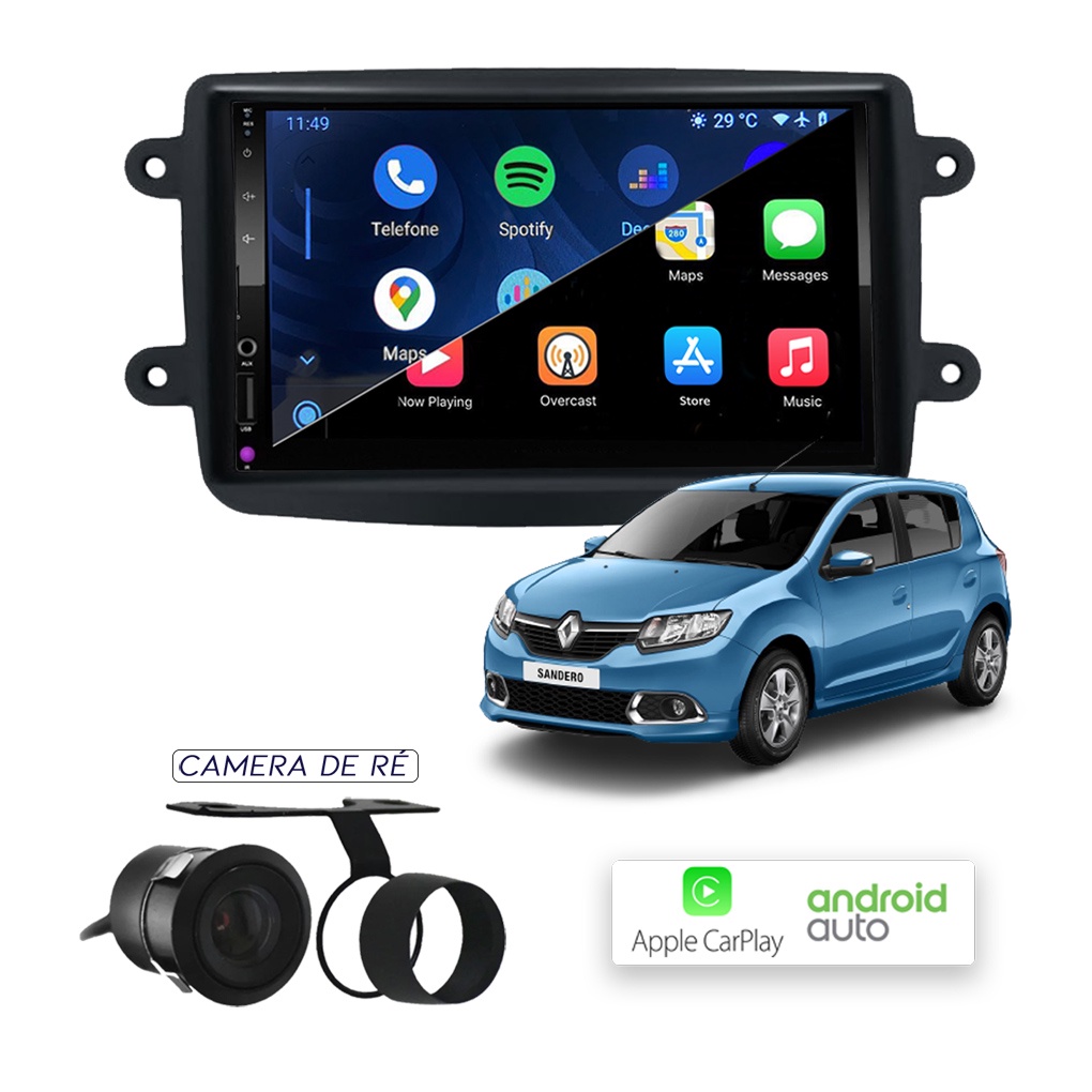 Kit Central Multimídia MP10 CarPlay e Android Auto Sandero | Shopee Brasil