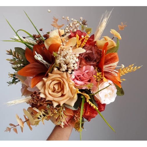 Buque Noiva com Lapela Noivo Rosas Flores artificiais Casamento Terracota Terroso alaranjado