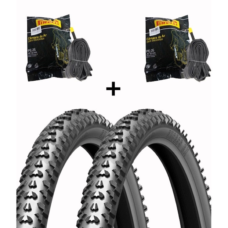 2 Pneus Levorin Excess aro 26x1.95 + 2 Câmaras de ar Pirelli Bico Grosso