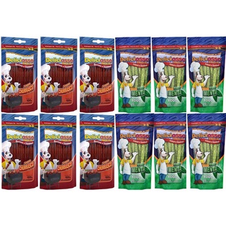 Combo Deliciosso Palito fino Ossinho para Cães: 6 Sabor Churrasco, 6 Sabor Menta - 12 pacotes de palitinho para cachorro