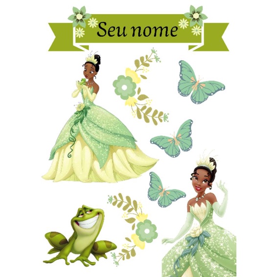 Topper topo de bolo princesa e o sapo PERSONALIZADO | Shopee Brasil