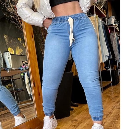 Calça Jeans Feminina jogger com lycra cos elastico