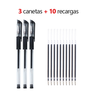 3 Canetas Gel + 10 Recargas 0,5 mm Caneta Esferográfica Preta Azul Vermelha Da Escola Papelaria