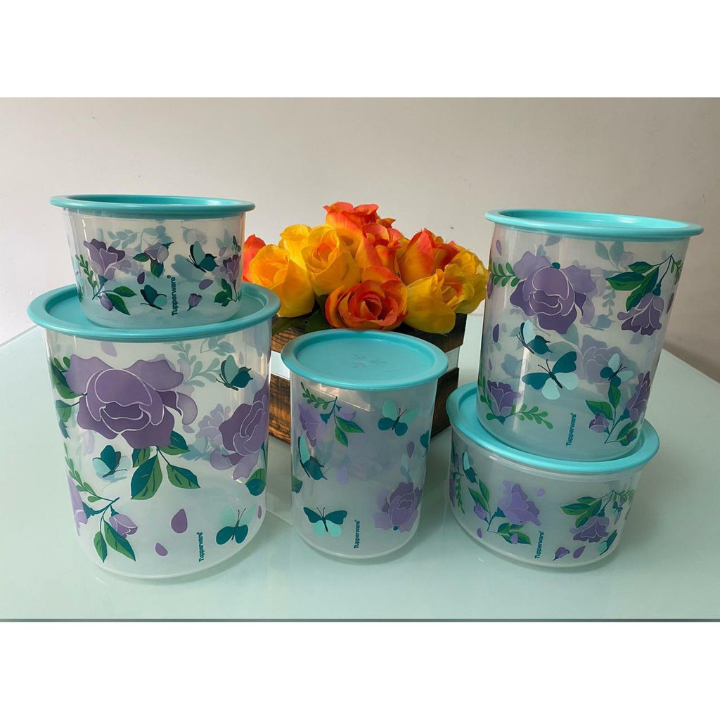 Kit Tupperware Instantânea 5peças Transparente com Decoração de flores ...