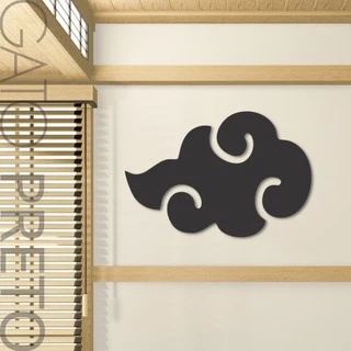 Placa Quadro Decorativo Nuvem Akatsuki Simbolo Anime Naruto Logo Madeira MDF Com Fita Dupla Face Adesiva Preto Fosco